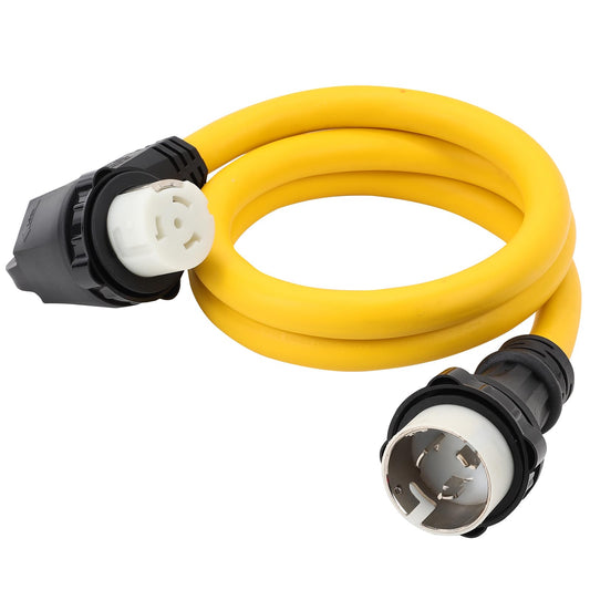 ONETAK SS2-50P to SS2-50R 6FT Right Angle 90 Degree 120V/240 50 Amp 4 Prong Male to 4 Prong Twist Lock Receptacle Generator RV Marine Shore Boat Extension Cable Power Cord Adapter
