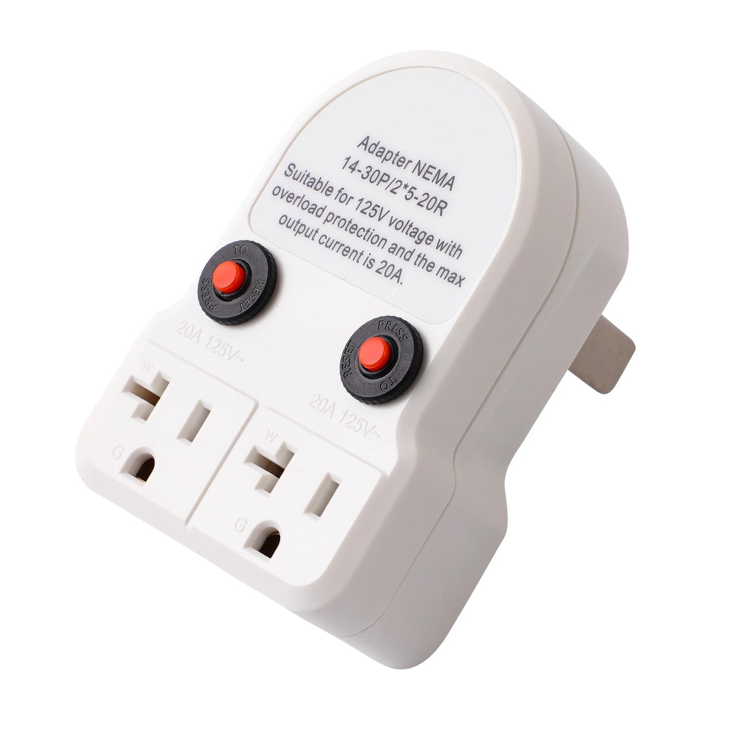 ONETAK NEMA 14-30P to 2 Outlet 5-15R 5-20R Switch Overload Protector 120V 30 Amp 4 Prong Male Plug to 120V 20 Amp 3 Prong Female Receptacle Generator Welder Dryer EV Charger Power Cord Adapter