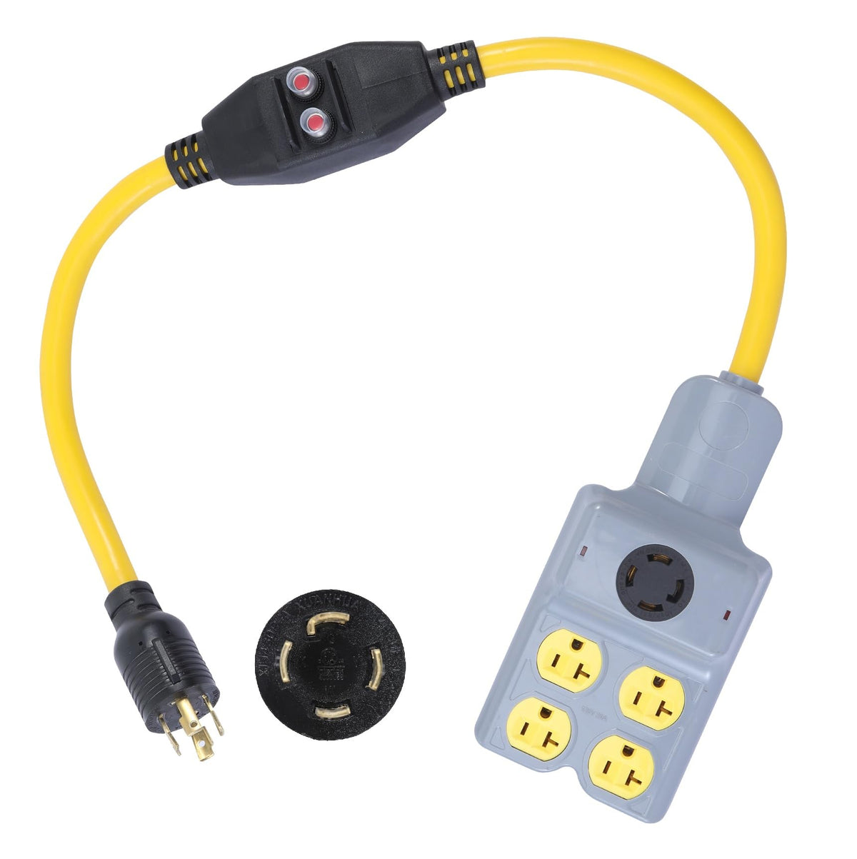 NEMA L14-30P to 4 Port 5-15R 5-20R L14-30R 3 Feet 5 Outlet Overload Current Protector 120/240V 30 Amp 4 Prong Twist Lock Male Plug to Female Receptacle Home Appliance RV Generator Power Cord Adapter