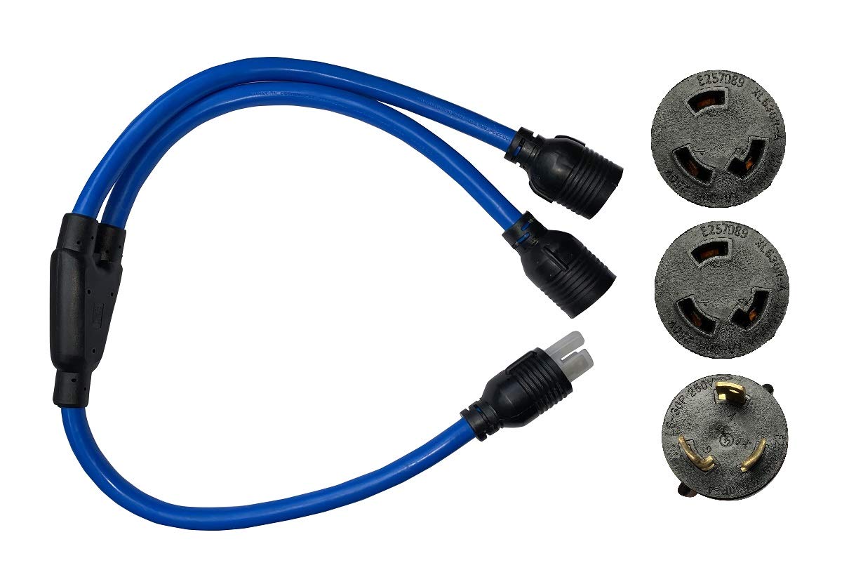 NEMA L6-30P to 2 Outlet L6-30R 3 Feet Y Splitter 240V 30 Amp 3 Prong Twist Lock to 2pcs 3 Prong Twist Lock 10 Awg Generator Welder Dryer Power Cord Adapter