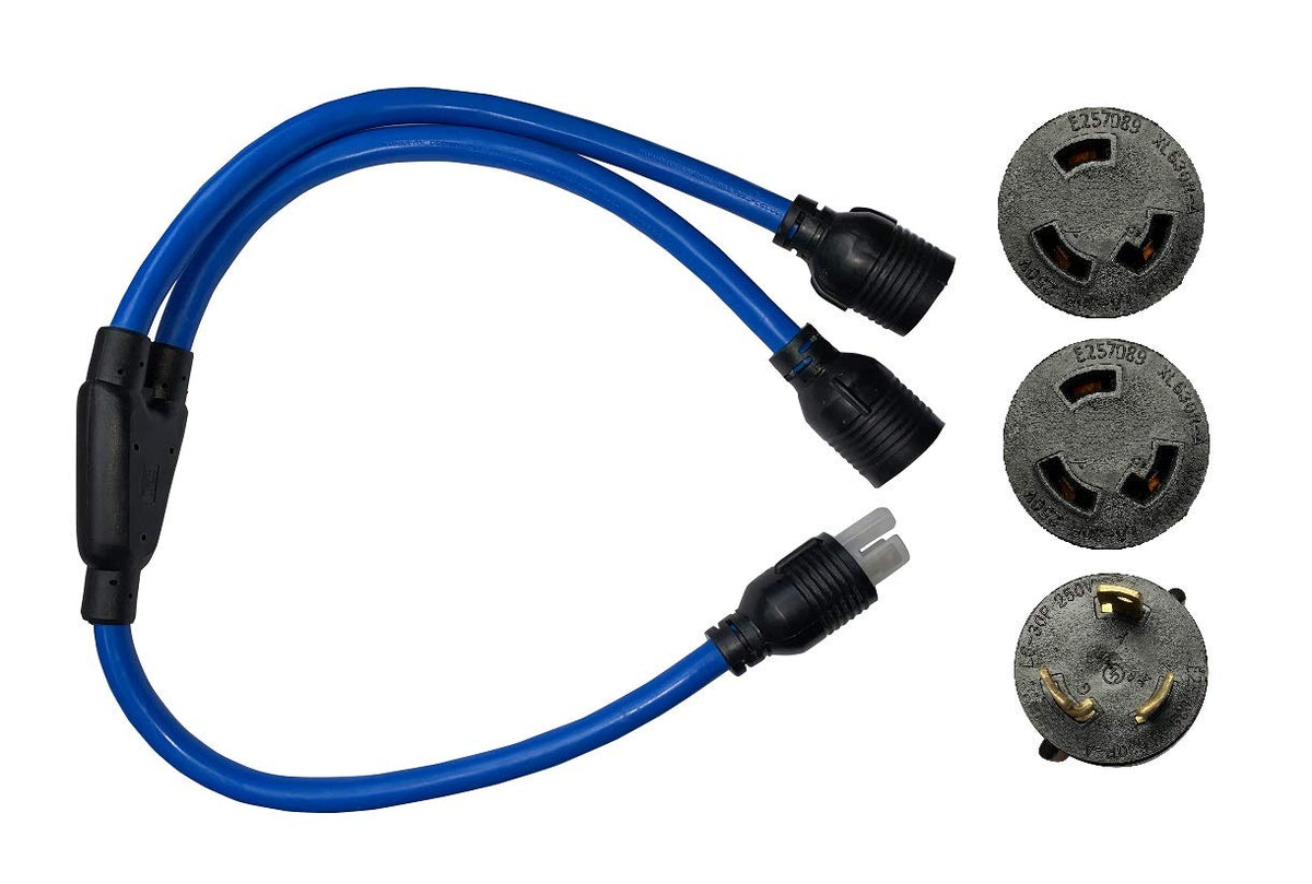 NEMA L6-30P to 2 Outlet L6-30R 3 Feet Y Splitter 240V 30 Amp 3 Prong Twist Lock to 2pcs 3 Prong Twist Lock 10 Awg Generator Welder Dryer Power Cord Adapter