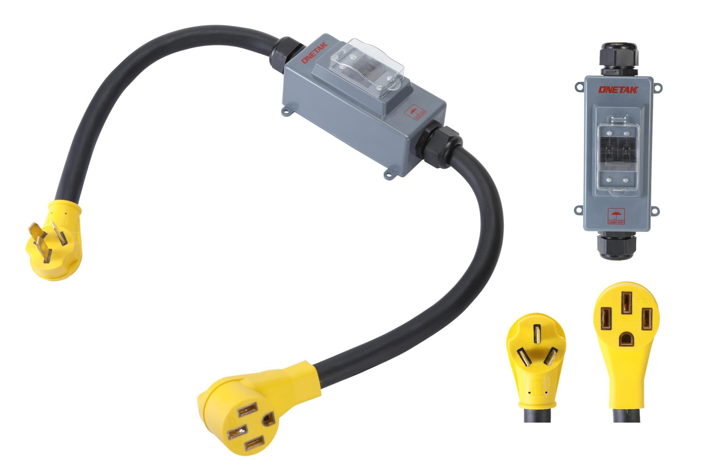 NEMA 10-50P to 14-50R 4 Feet Hydraulic Magnetic ON Off Switch Current Protector 240V 50 Amp 3 Prong Male Plug to 3 Prong Outlet Extension Cable EV Charger Compatible with Tesla Power Cord Adapter