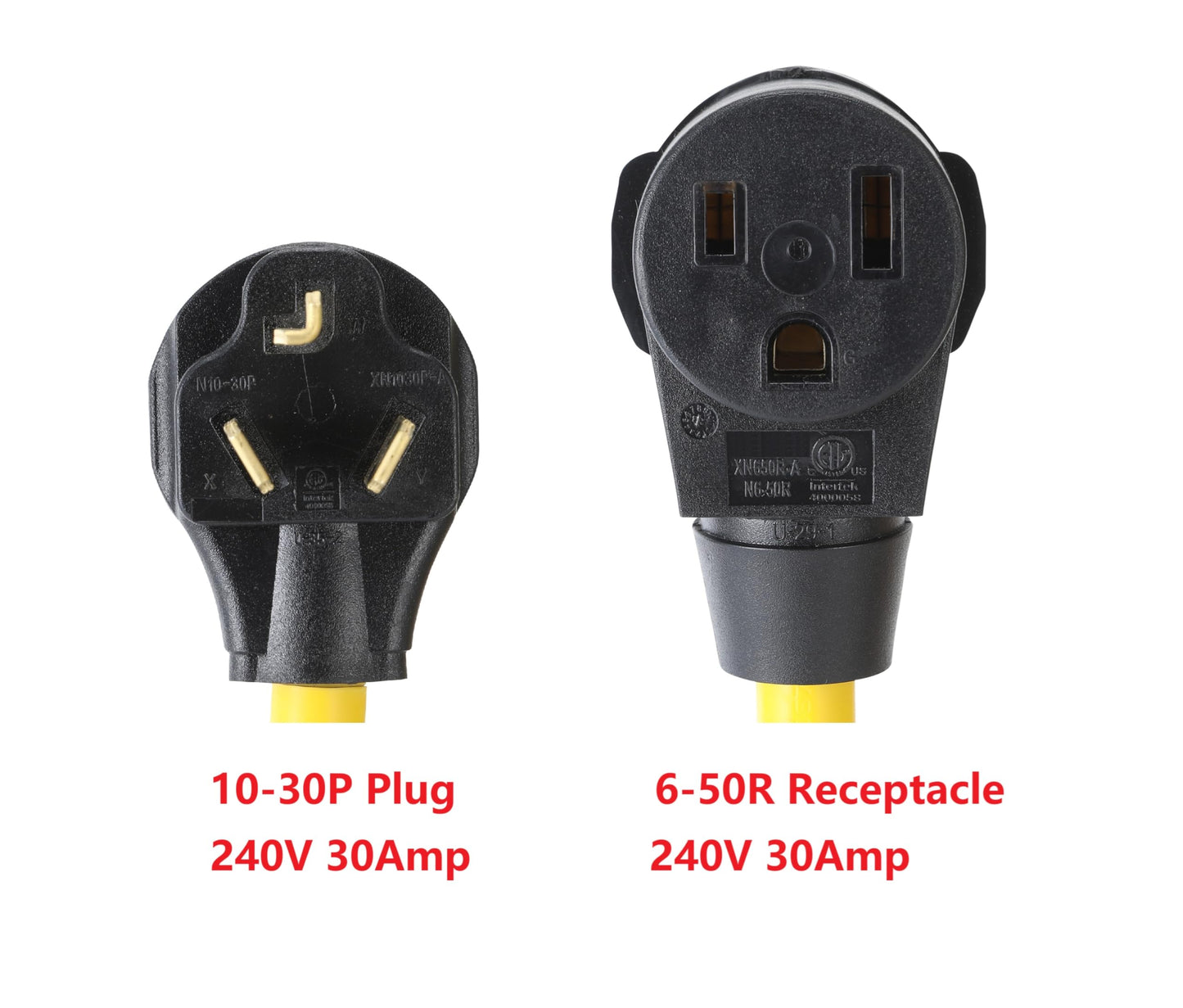 ONETAK NEMA 10-30P to 6-50R Power Cord Adapter, 240V, 30 Amp, 3 Prong Male Plug to 3 Prong Receptacle, for Dryer, Welder, EV Charger