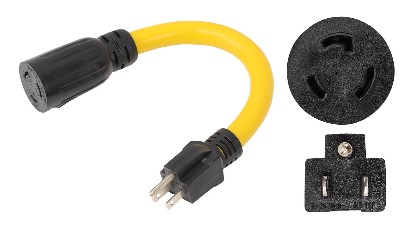 ONETAK NEMA 5-15P to L6-20R 120V 15 Amp 3 Prong Male Plug to Twist Lock 3 Prong Female Outlet Receptacle Generator Welder Dryer EV Charger Power Cord Adapter