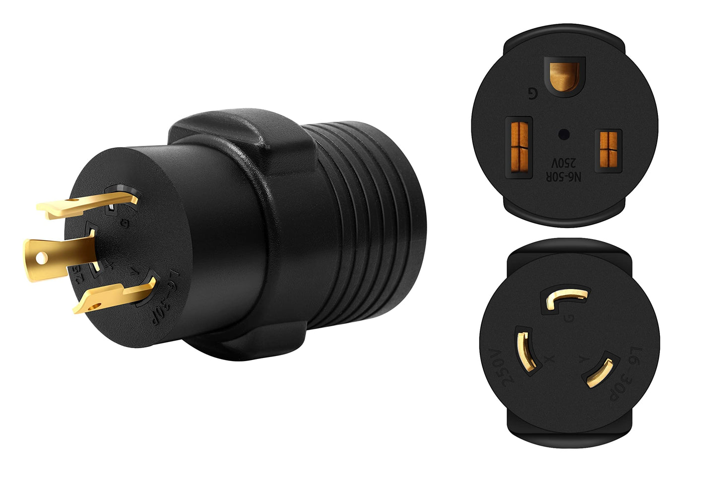 ONETAK NEMA L6-30P to 6-50R Compact 240V 30 Amp Twist Lock 3 Prong Male Plug to 50 Amp 3 Prong Female Receptacle Generator RV Power Cord Adapter Connector