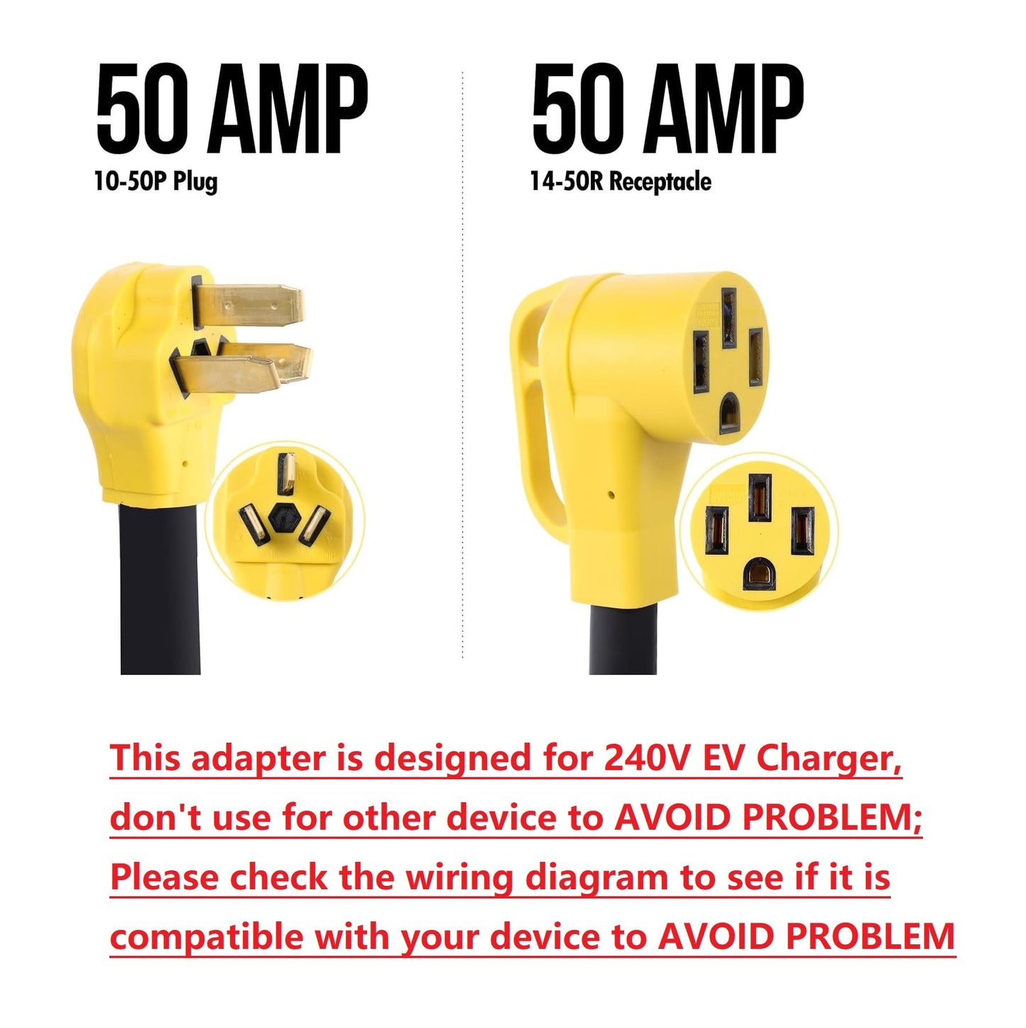 ONETAK NEMA 10-50P to 14-50R 240V 50 Amp 3 Prong Dryer Plug to 4 Prong Generator Outlet Receptacle ONLY for 240V EV Charger Compatible with Tesla Gen 2 Power Cord Adapter