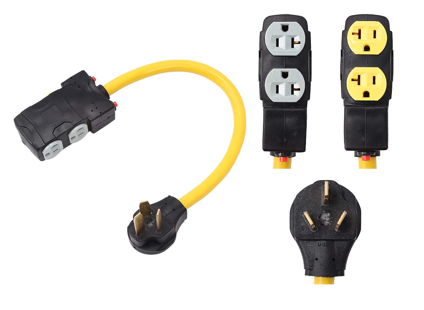ONETAK NEMA 10-50P to 4 Outlet Port 5-15R 5-20R 1.5 FT 10 AWG W/Current Protector 120/240V 3 Prong Male Plug to 120V 20 Amp Home Appliance 3 Prong Female Receptacle RV Generator Power Cord Adapter