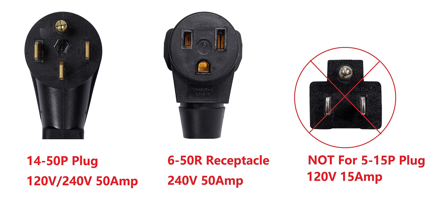 ONETAK NEMA 14-50P to 6-50R 240V 50 Amp 4 Prong Male Plug to 3 Prong Female Receptacle Generator Welder Dryer Power Cord Adapter Connector