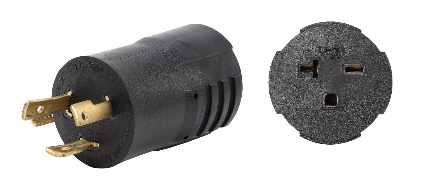 ONETAK NEMA L6-30P to 6-15R 6-20R 240V Compact 20 Amp Twist Lock 3 Prong Male Plug to Twist Lock 3 Prong Female Receptacle Generator Welder Dryer EV Charger Power Cord Adapter Connector