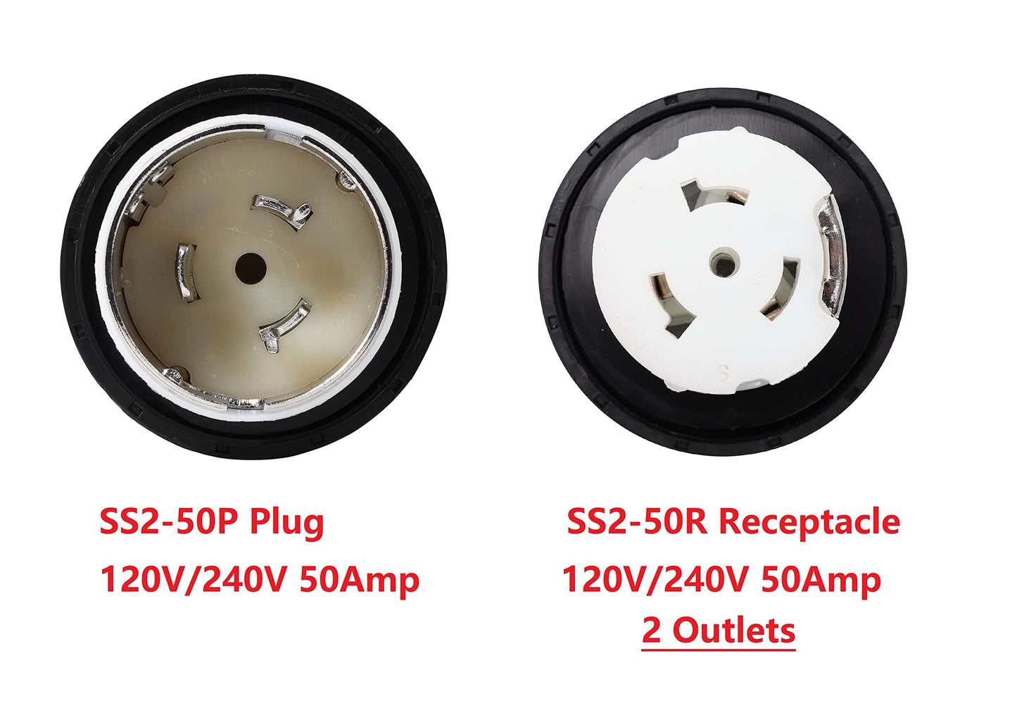 ONETAK NEMA SS2-50P to 2 Outlet SS2-50R Y Splitter STW 6 AWG 3 Feet 120V/240V 50 Amp Marine Shore Twist Lock Male Plug to Female Outlet Receptacle Generator Welder Dryer RV