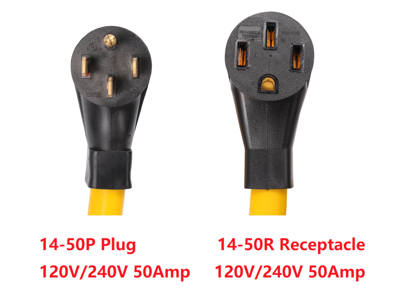 NEMA 14-50P to 14-50R with Hydraulic Magnetic ON Off Switch Current Protector 120V/240V 50 Amp 4 Prong Male Plug to 4 Prong Female Outlet Receptacle Extension Cable Power Cord Adapter