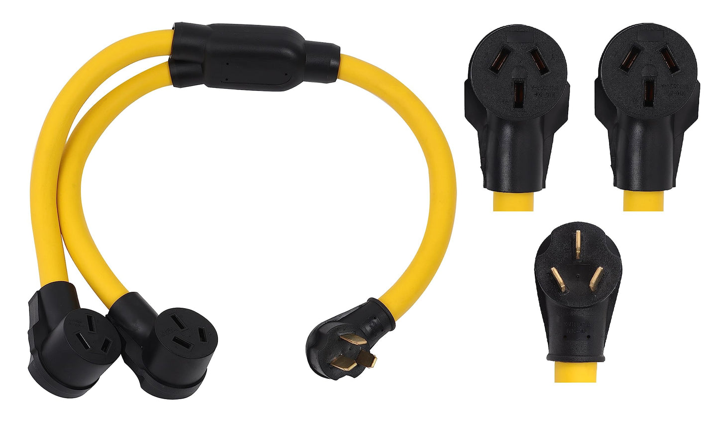 ONETAK NEMA 10-50P to 2 Outlet 10-50R Y Splitter STW 6 AWG 3 Feet 120V/240V 50 Amp 3 Prong Male Plug Female Receptacle Welder EV Charger Dryer RV Power Cord Adapter