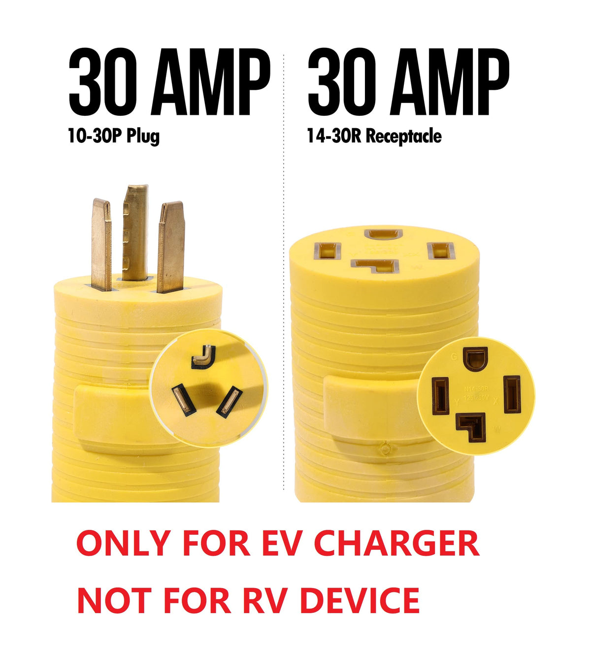 ONETAK NEMA 10-30P to 14-30R Compact 240V 30 Amp 3 Prong Dryer Male Plug to 4 Prong Generator Female Receptacle EV Charger Compatible with Tesla Gen 2 Power Cord Adapter