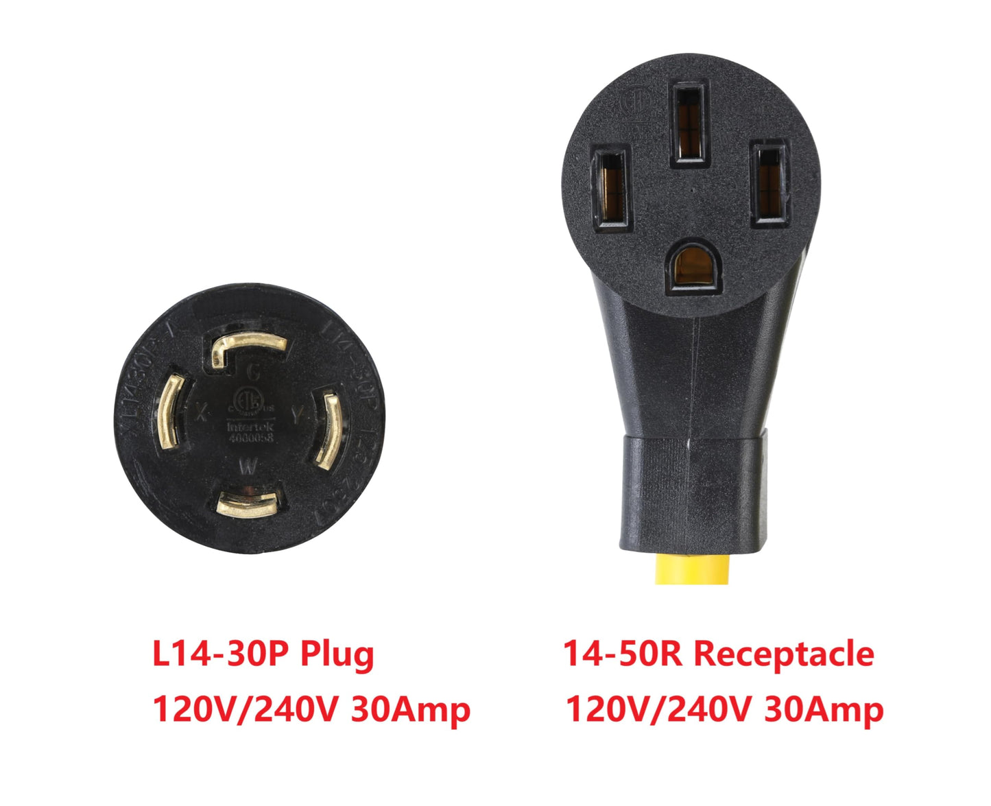 ONETAK NEMA L14-30P to 14-50R Power Cord Adapter, 30 Amp Twist Lock 4 Prong Male Plug to 50 Amp 4 Prong Female Receptacle, 120V/240V, for Generator, RV, Welder, Dryer