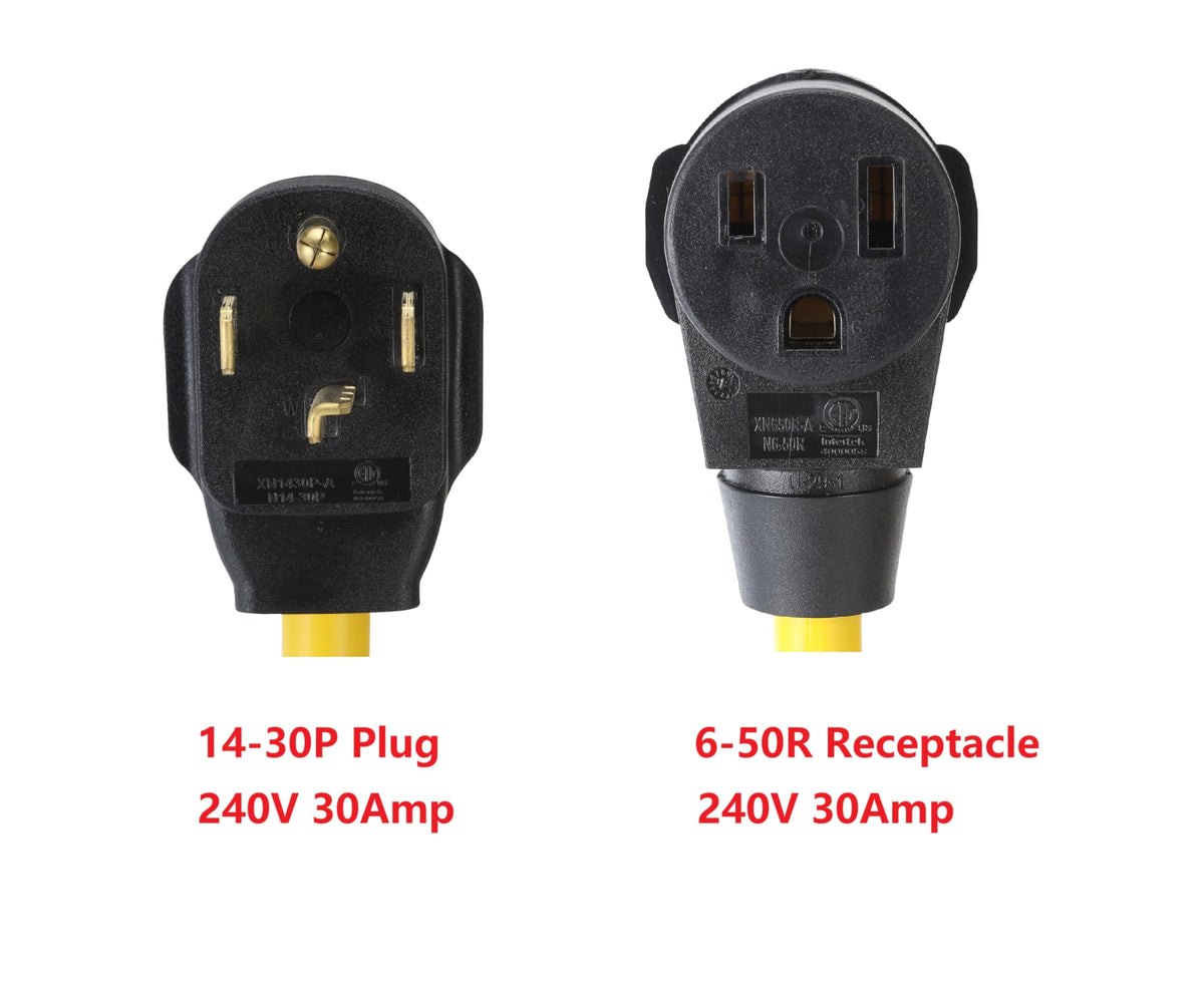 ONETAK NEMA 14-30P to 6-50R Adapter, 240V, 30 Amp 4 Prong Male Plug to 50 Amp 3 Prong Female Receptacle, for Generator, Welder, Dryer, EV Charger