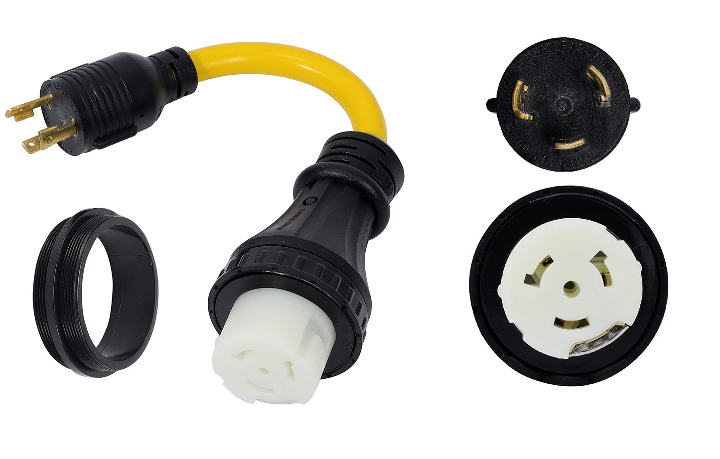 ONETAK NEMA L5-30P to SS2-50R 120V 30 Amp10 AWG 3 Prong Male Plug to 4 Prong Two Hots Bridged Twist Lock Female Outlet Receptacle RV Generator Marine Shore Power Cord Adapter