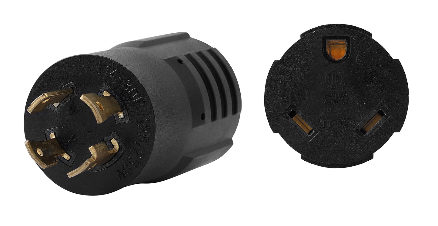ONETAK NEMA L14-30P to TT-30R Compact Twist Lock 120V/240V to 120V 30 Amp 4 Prong Male Plug to 3 Prong Female Receptacle RV Generator Welder Power Cord Adapter Connector