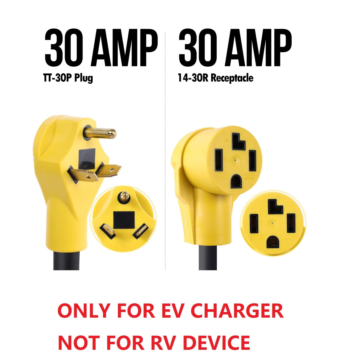 ONETAK NEMA TT-30P to 14-30R 120V 30 Amp 3 Prong RV Male Plug to 4 Prong Generator Female Outlet Receptacle EV Charger Compatible with Tesla Gen 2 Power Cord Adapter