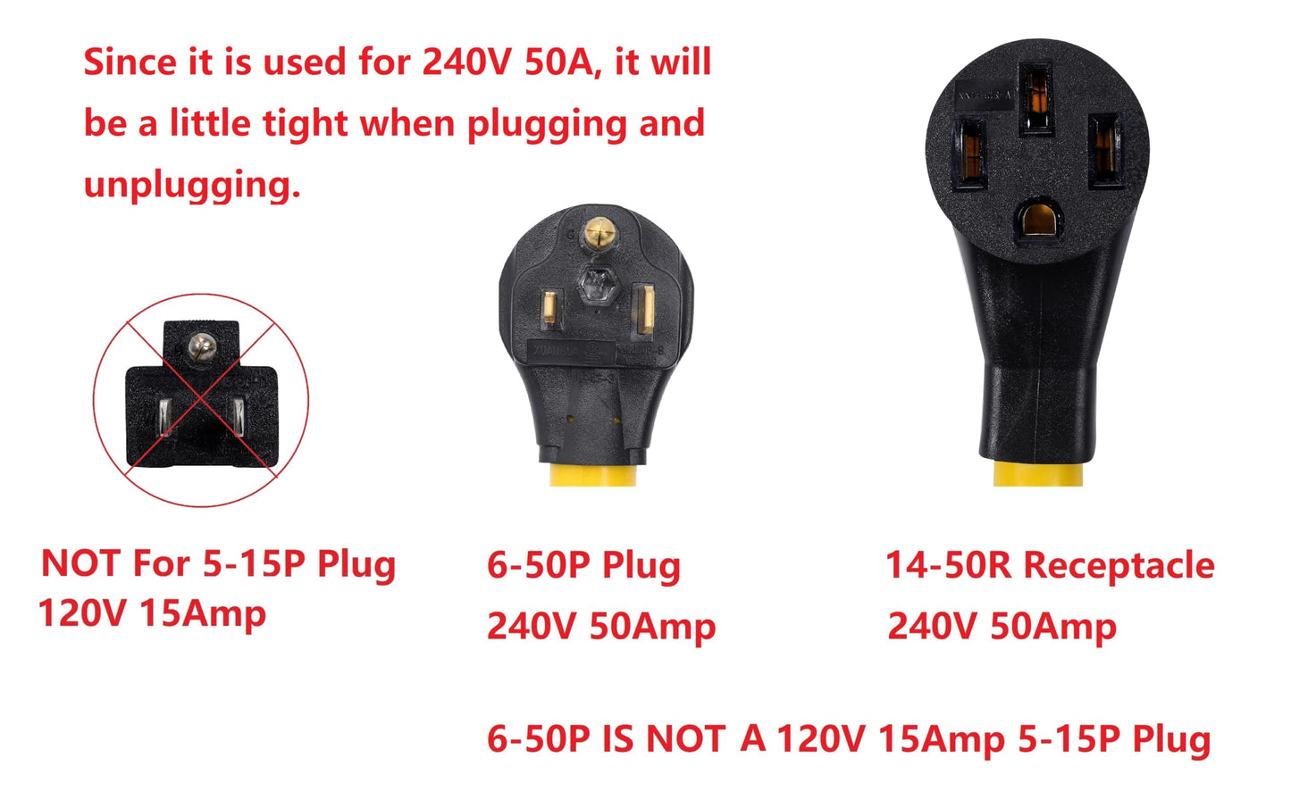 NEMA 6-50P to 14-50R 240V 50 Amp 3 Prong Male Plug to 50 Amp 4 Prong Female Outlet Receptacle Generator Welder Dryer Power Cord Adapter