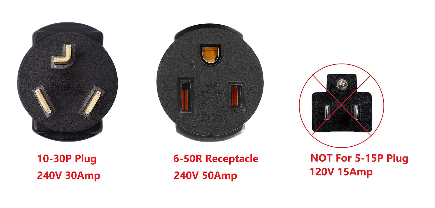 ONETAK NEMA 10-30P to 6-50R Power Cord Adapter, 240V, 30 Amp, 3 Prong Male Plug to 3 Prong Receptacle, for Dryer, Welder, EV Charger