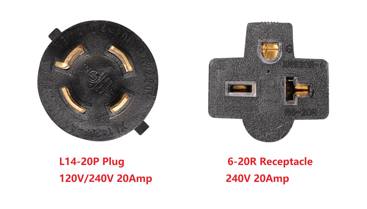 NEMA L14-20P to 6-15R 6-20R 240V 20Amp Twist Lock 4 Prong Plug Male to 3 Prong Female Receptacle RV Generator Power Cord Adapter