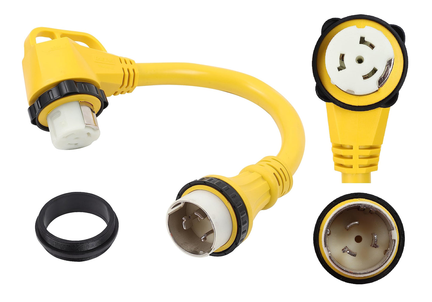 ONETAK SS2-50P to SS2-50R 1.5FT Right Angle 90 Degree 120V/240 50 Amp Male to Twist Lock Receptacle Generator RV Marine Shore Boat Extension Cable Power Cord Adapter