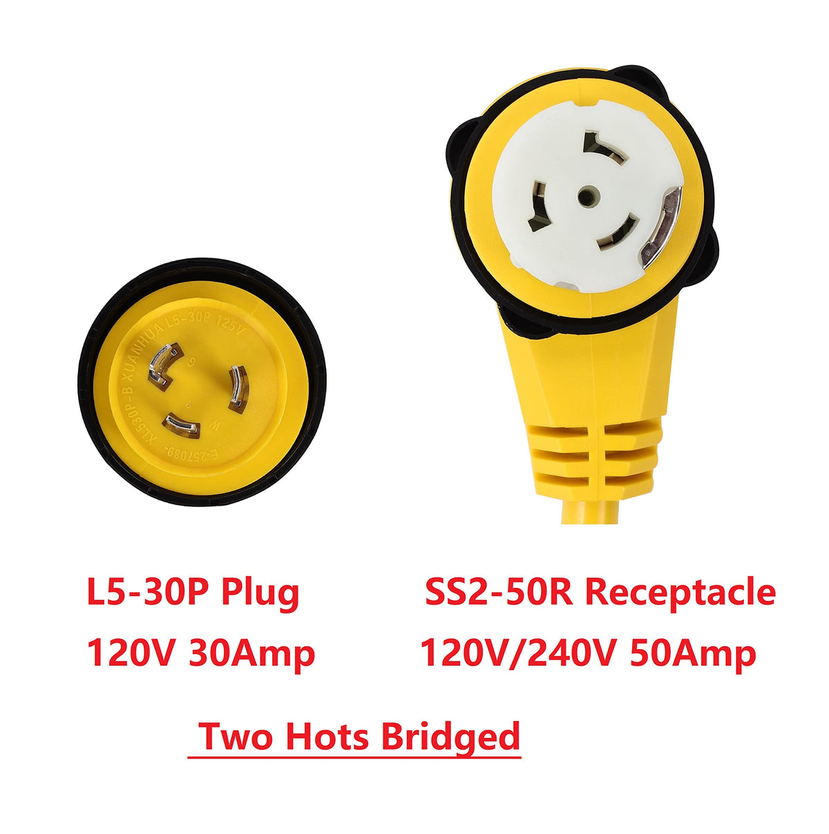 ONETAK L5-30P to SS2-50R 1.5FT Right Angle 90 Degree 120V 30 Amp 3 Prong Male to 4 Prong Twist Lock Receptacle Generator RV Marine Shore Boat Power Cord Adapter