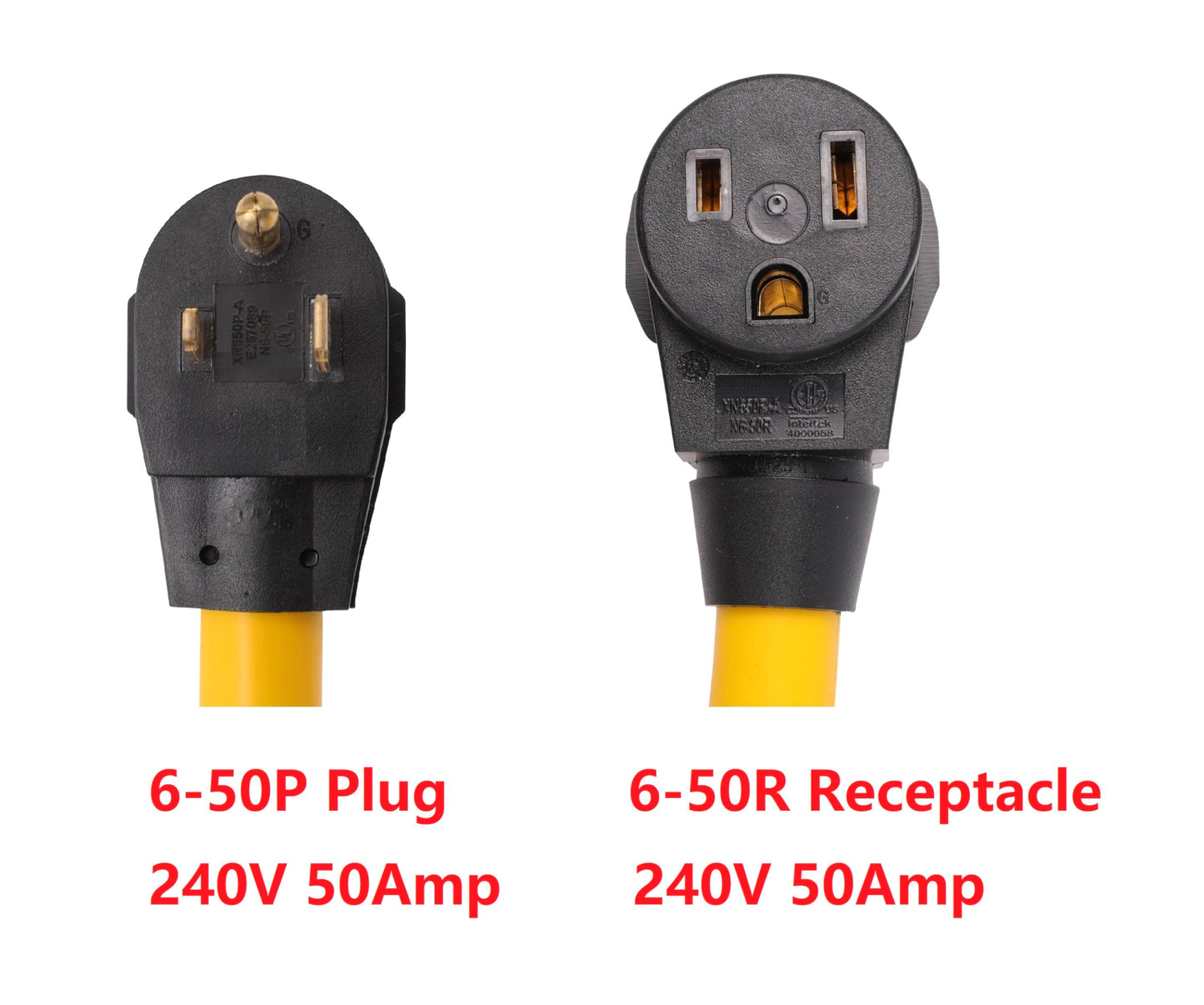 NEMA 6-50P to 6-50R 15 Feet Hydraulic Magnetic ON Off Switch Current Protector 240V 50 Amp 3 Prong Male Plug to 3 Prong Female Outlet Receptacle Extension Cable Power Cord Adapter