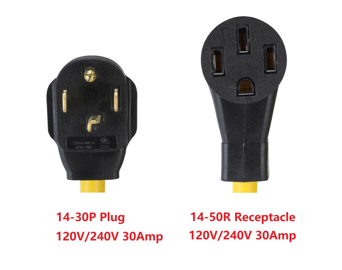 ONETAK NEMA 14-30P to 14-50R Power Cord Adapter, 30 Amp 4 Prong Plug to 50 Amp 4 Prong Female Receptacle, 120V/240V, Compatible with Tesla, Generator, Welder, Dryer, RV