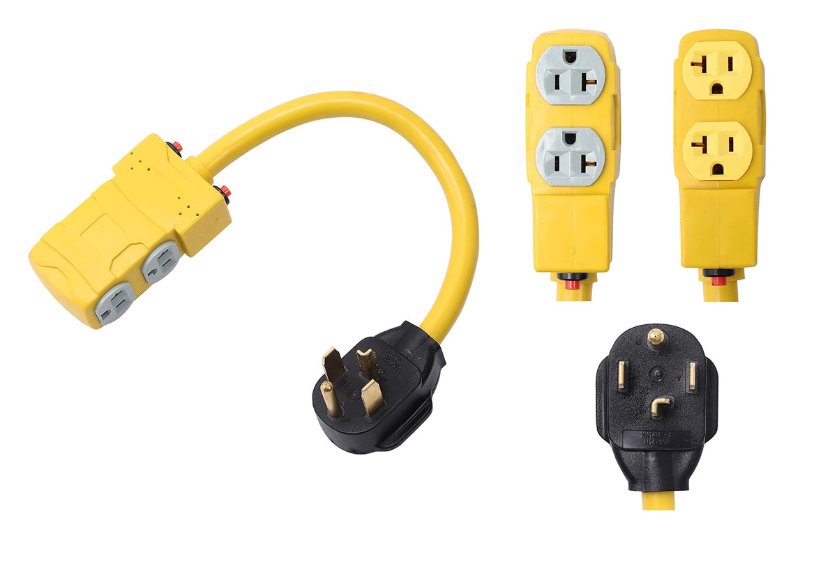 ONETAK NEMA 14-30P to 4 outlet Port 5-15R 5-20R 1.5 FT 10 AWG W/Current Protector 120/240V 30 Amp 4 Prong Male Plug to 120V 20 Amp 3 Prong Female Receptacle RV Generator Power Cord Adapter