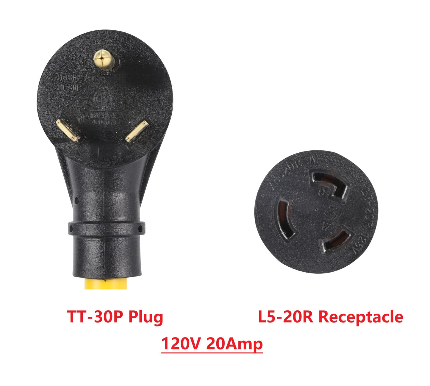 ONETAK NEMA TT-30P to L5-20R Power Cord Adapter 120V 20 Amp 3 Prong Male Plug to 3 Prong Twist Lock Female Receptacle for RV Camper Travel Trailer