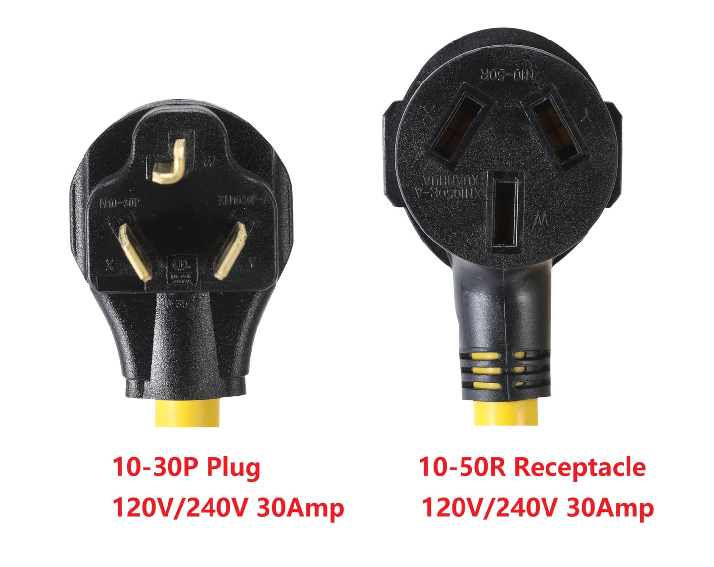 NEMA 10-30P to 10-50R 4 Feet Hydraulic Magnetic ON Off Switch Current Protector 120V/240V 30 Amp 3 Prong Male Plug to 3 Prong Female Outlet Receptacle Extension Cable Power Cord Adapter
