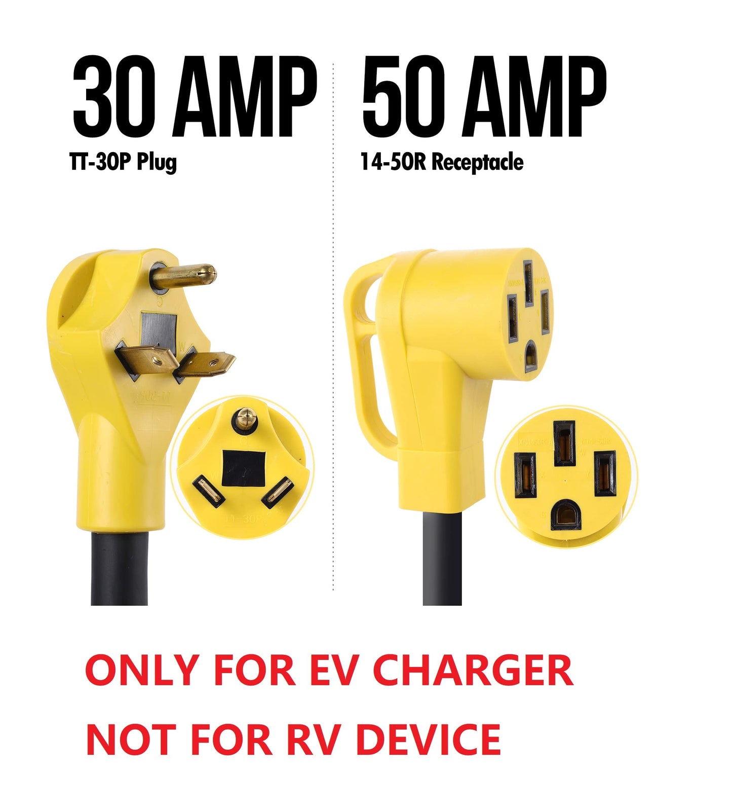 ONETAK NEMA TT-30P to 14-50R Adapter 120V 30 Amp 3 Prong Male to 4 Prong Female Compatible with Tesla EV Charger