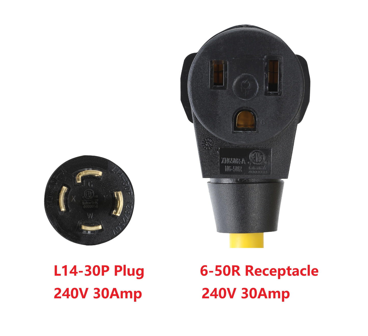 ONETAK NEMA L14-30P to 6-50R Adapter, 240V 30 Amp Twist Lock, 4 Prong Male Plug to 3 Prong Female Receptacle, for Generator, Welder, and Dryer