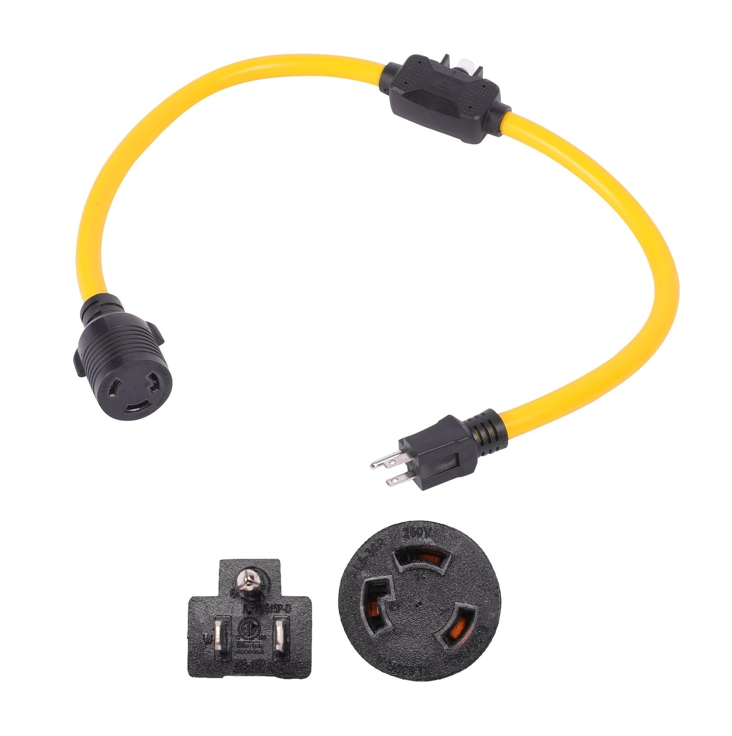 ONETAK NEMA 5-15P to L6-30R 3FT Overload Current Protector 120V 15A 3 Prong Male Plug to 3 Prong Twist Lock Female Receptacle for Generator Welder Dryer EV Compatible with Tesla Power Cord Adapter