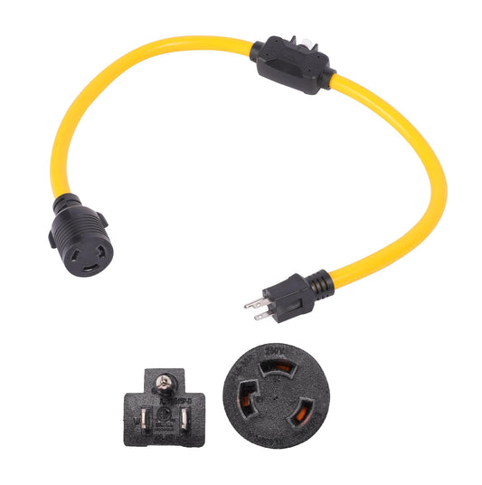 ONETAK NEMA 5-15P to L6-30R 3FT Overload Current Protector 120V 15A 3 Prong Male Plug to 3 Prong Twist Lock Female Receptacle for Generator Welder Dryer EV Compatible with Tesla Power Cord Adapter