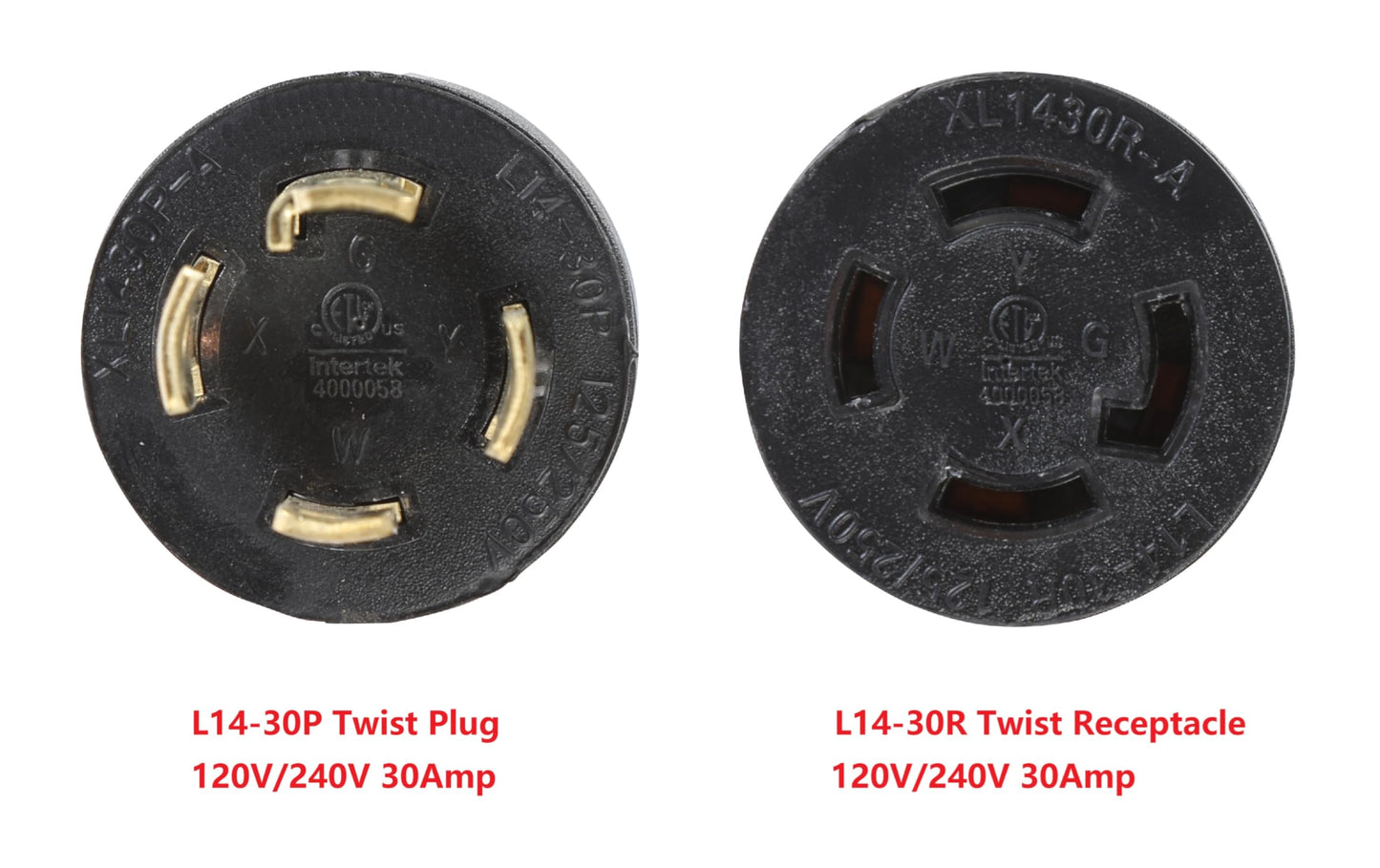 ONETAK NEMA L14-30P to L14-30R 30A 4 Prong Twist Lock Male Plug to Receptacle, 120V/240V, for Generator, Welder, Dryer, EV, Compatible with Tesla