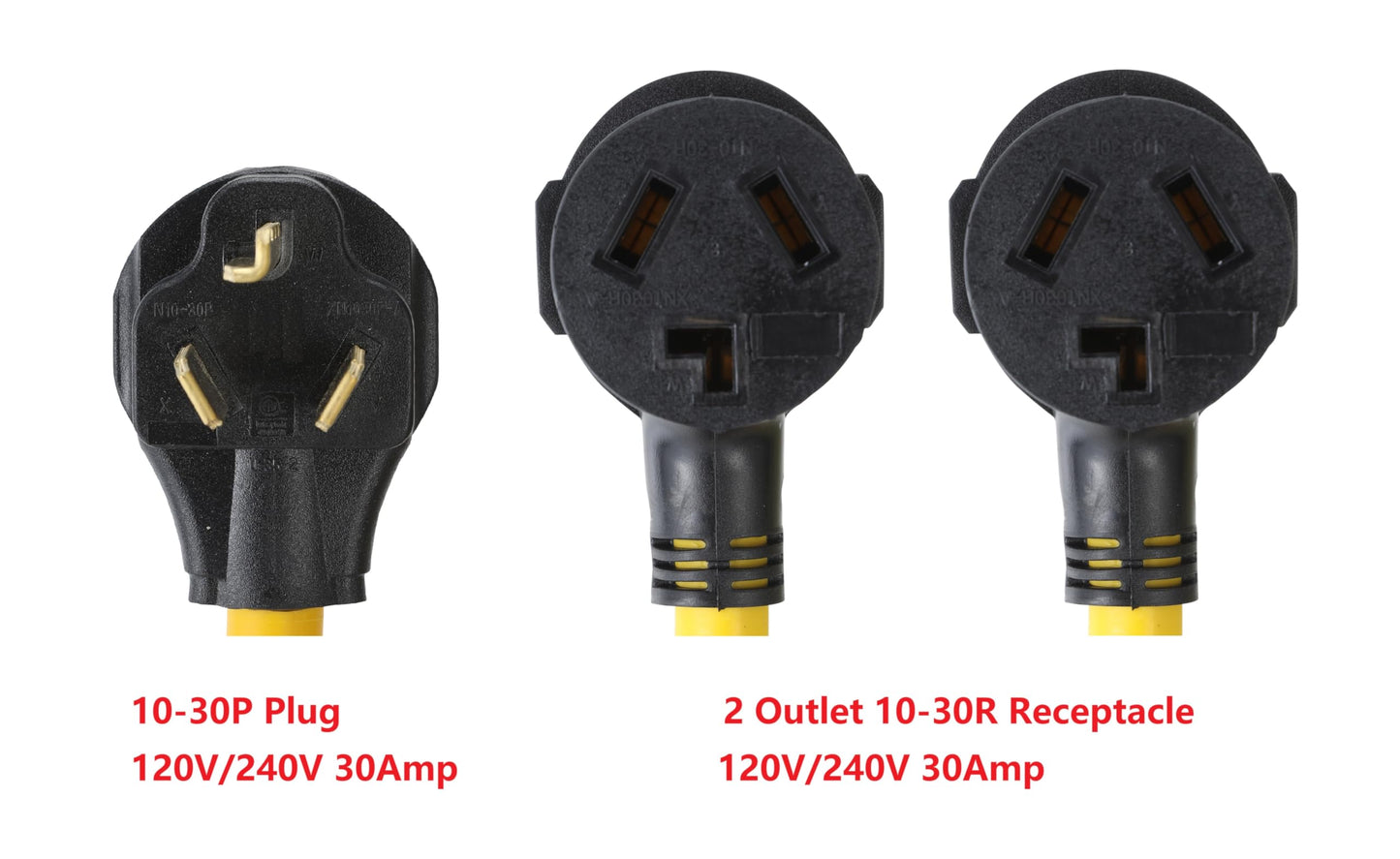 NEMA 10-30P to 2 Outlet 10-30R Y Splitter 3 Prong Male Plug Female Receptacle 120V/240V 30 Amp Welder Welding Dryer Power Cord Adapter Adaptor