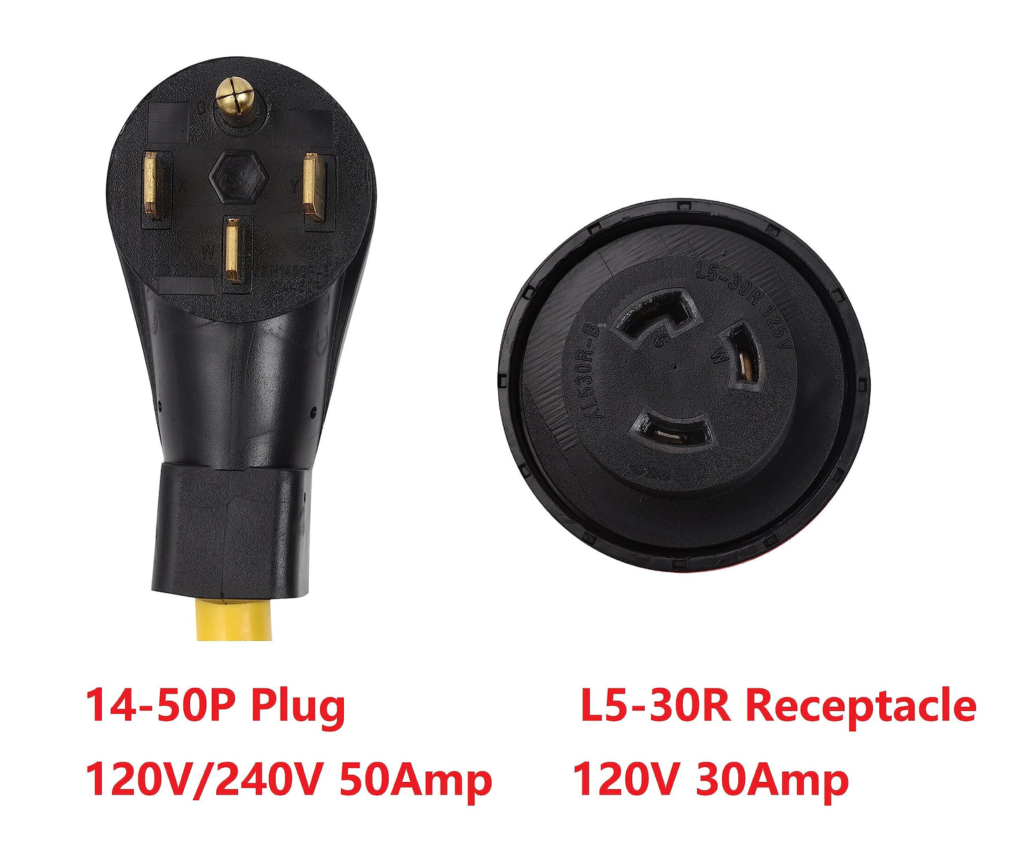 ONETAK NEMA 14-50P to L5-30R Lock 120V 50 Amp 4 Prong Male Plug to 30 Amp 3 Prong Female Outlet Receptacle Generator Welder Dryer EV Charger Power Cord Adapter