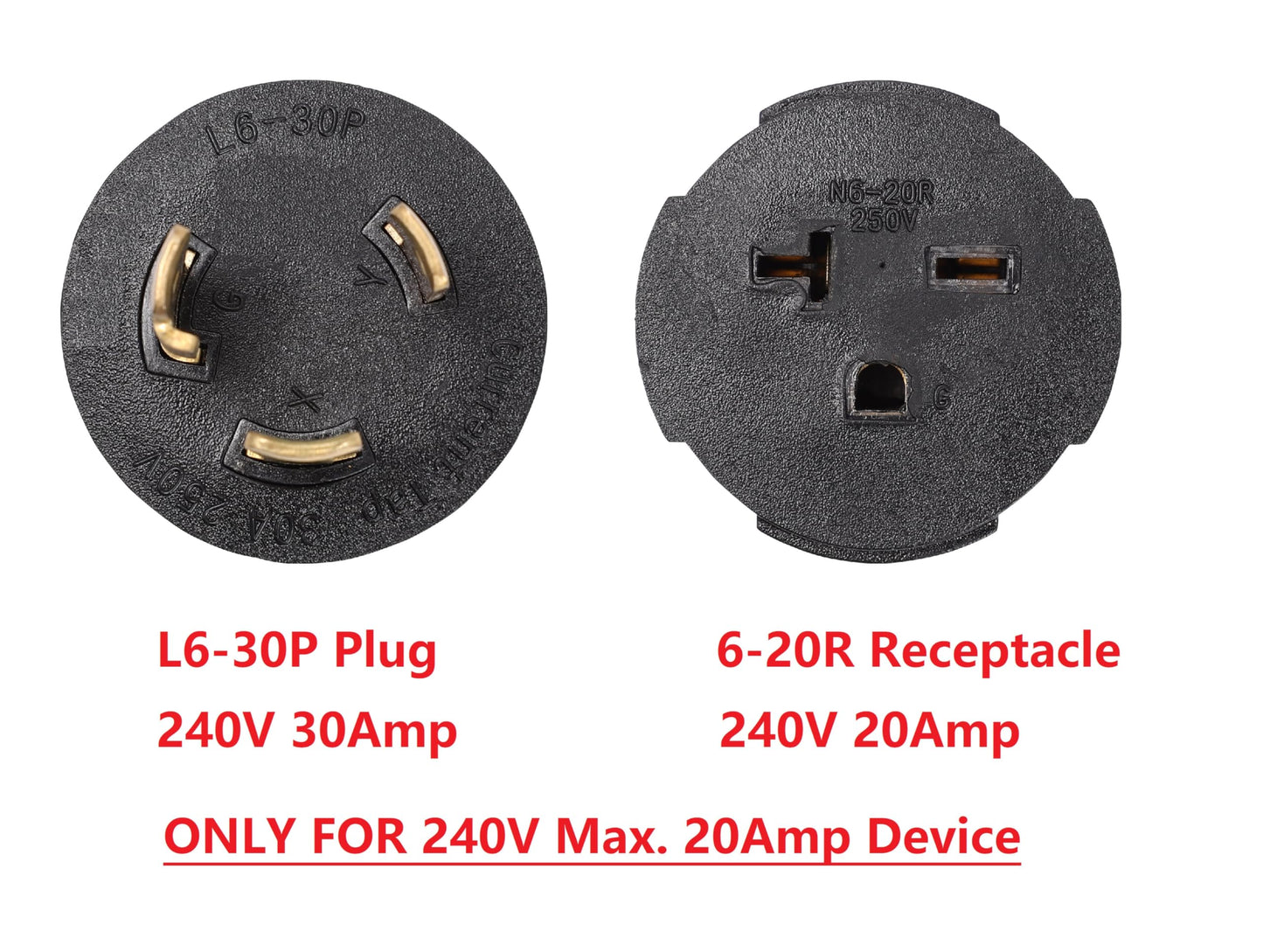ONETAK NEMA L6-30P to 6-15R 6-20R 240V Compact 20 Amp Twist Lock 3 Prong Male Plug to Twist Lock 3 Prong Female Receptacle Generator Welder Dryer EV Charger Power Cord Adapter Connector