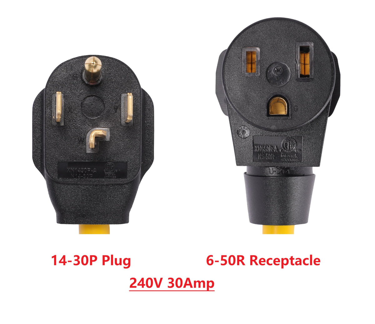 ONETAK NEMA 14-30P to 6-50R Adapter, 240V, 30 Amp 4 Prong Male Plug to 50 Amp 3 Prong Female Receptacle, for Generator, Welder, Dryer, EV Charger