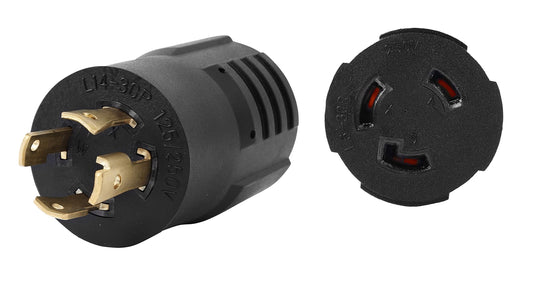 ONETAK NEMA L14-30P to L6-30R 240V Compact 30 Amp Twist Lock 4 Prong Male Plug to Twist Lock 3 Prong Female Receptacle Generator Welder Dryer EV Charger Power Cord Adapter Connector