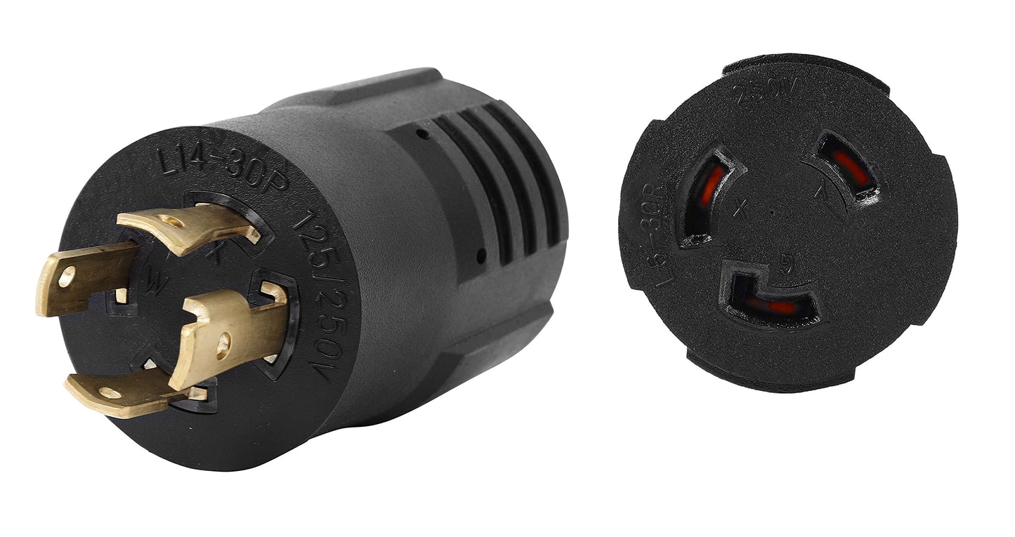 ONETAK NEMA L14-30P to L6-30R 240V Compact 30 Amp Twist Lock 4 Prong Male Plug to Twist Lock 3 Prong Female Receptacle Generator Welder Dryer EV Charger Power Cord Adapter Connector