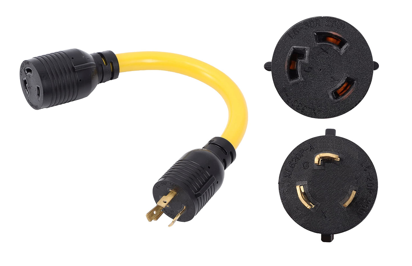 ONETAK NEMA L6-20P to L6-30R 240V 20 Amp Twist Lock 3 Prong Male Plug to Twist Lock 3 Prong Female Outlet Receptacle Generator Welder Dryer EV Charger Power Cord Adapter