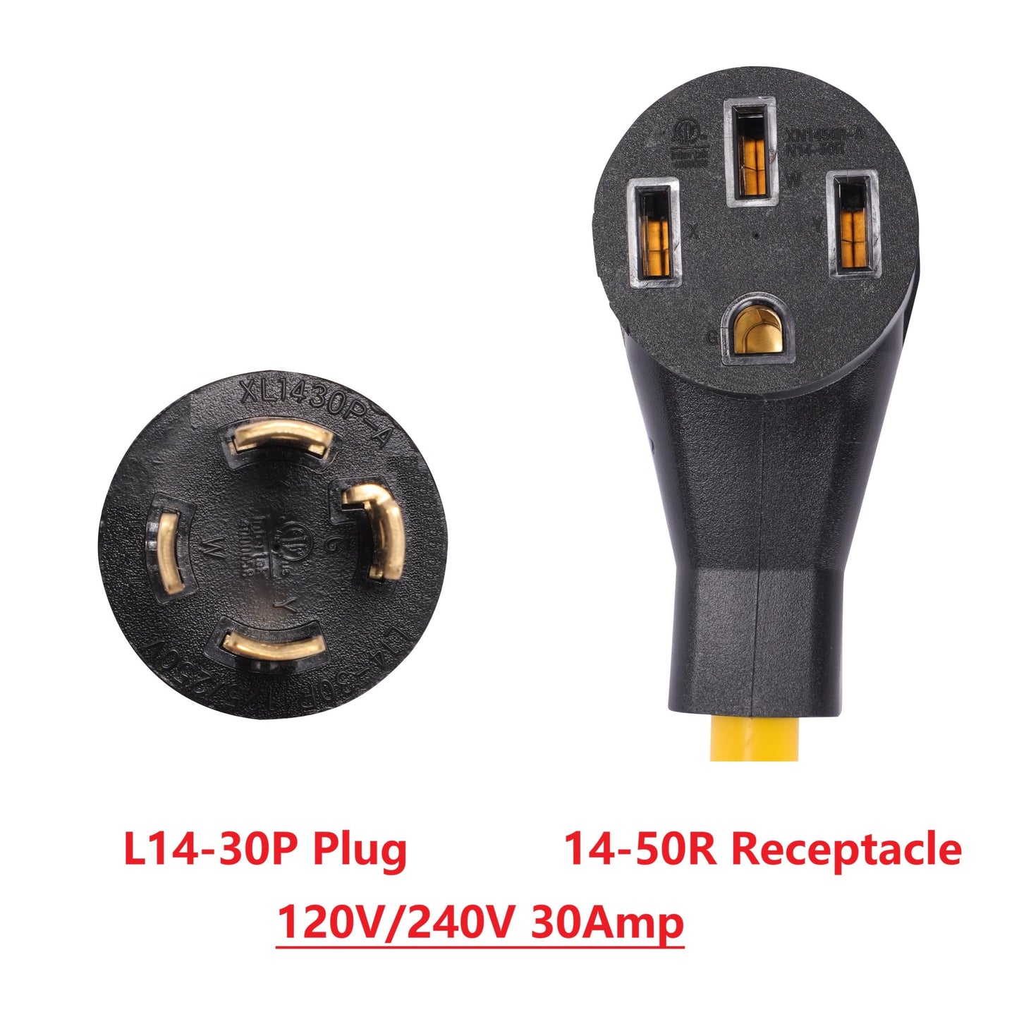 ONETAK NEMA L14-30P to 14-50R Power Cord Adapter, 30 Amp Twist Lock 4 Prong Male Plug to 50 Amp 4 Prong Female Receptacle, 120V/240V, for Generator, RV, Welder, Dryer