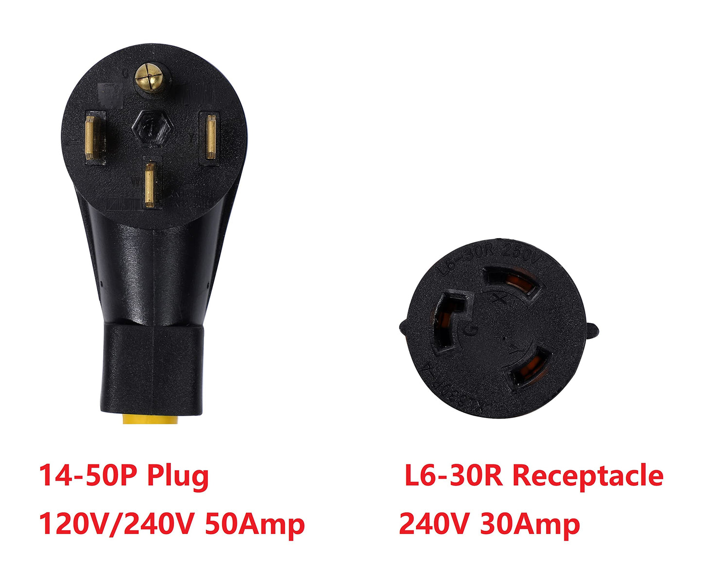 ONETAK NEMA 14-50P to L6-30R 240V 30 Amp 4 Prong Male Plug to Twist Lock 3 Prong Female Outlet Receptacle Generator Welder Dryer Power Cord Adapter