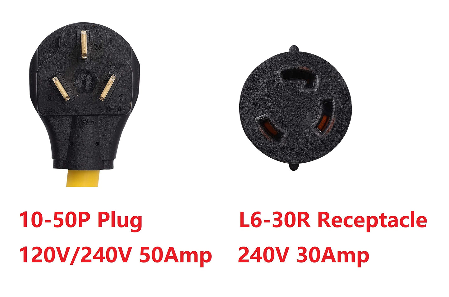 ONETAK NEMA 10-50P to L6-30R 240V 30 Amp 3 Prong Male Plug to 3 Prong Twist Lock Female Receptacle Dryer Welder Power Cord Adapter