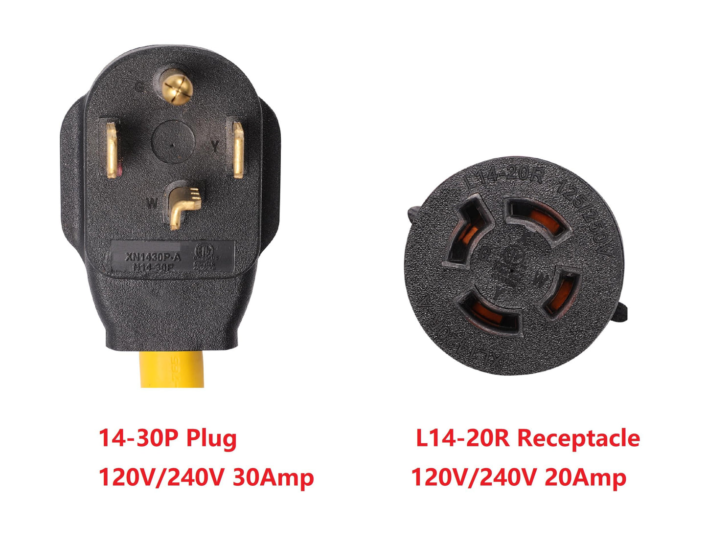 NEMA 14-30P to L14-20R 120V/240V 20 Amp 4 Prong Plug to Twist Lock 4 Prong Female Outlet Receptacle Generator RV Welder Dryer EV Charger Power Cord Adapter