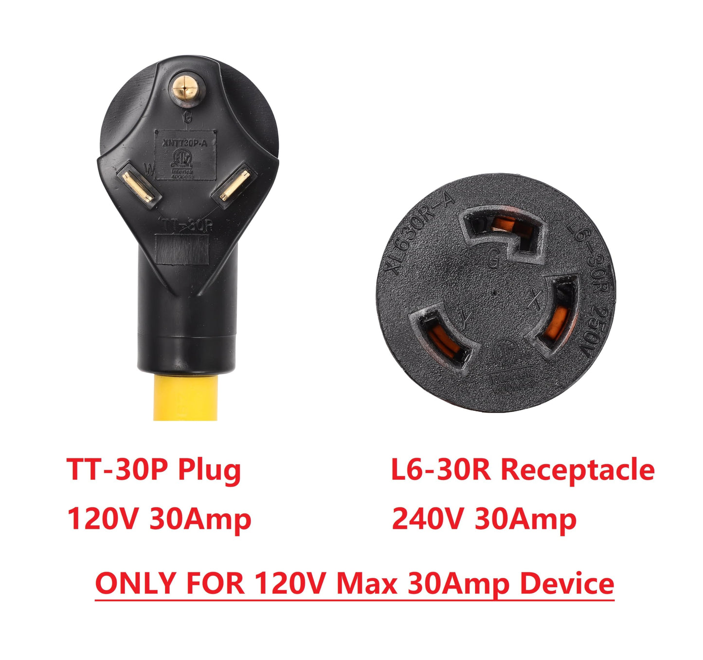 ONETAK NEMA TT-30P to L6-30R 120V 30 Amp 3 Prong Male Plug to Twist Lock 3 Prong Female Outlet Receptacle Generator Welder Dryer EV Charger Power Cord Adapter