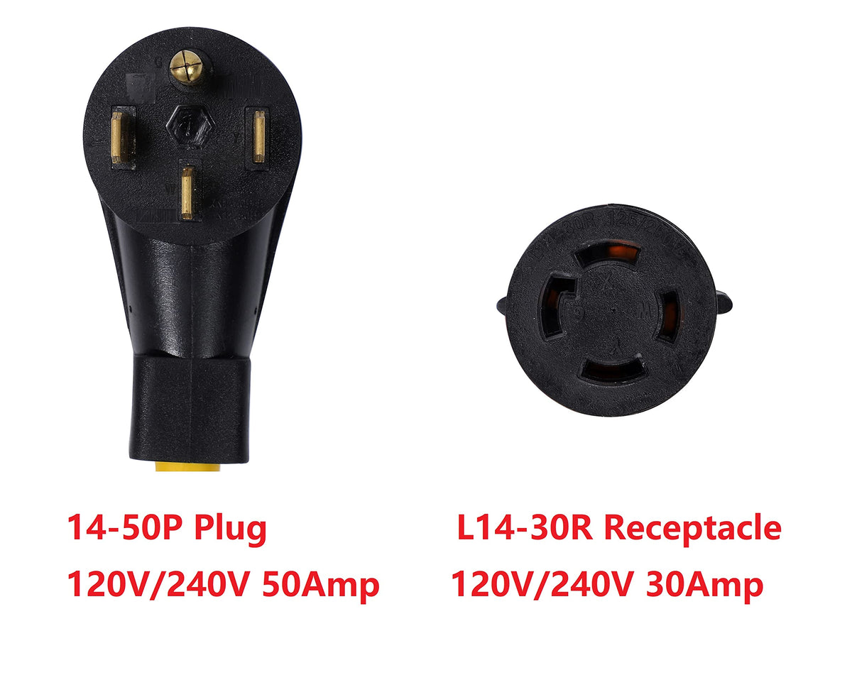 ONETAK NEMA 14-50P to L14-30R ETL Listed 120V/240V 50 Amp 4 Prong Male Plug to 4 Prong Twist Lock Female Outlet Receptacle Generator Welder Dryer EV Charger Power Cord Adapter